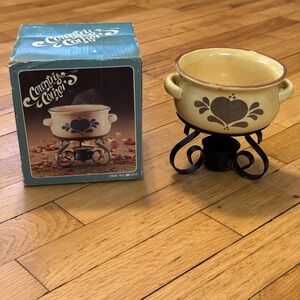 Country Corner Candle Warmer Fondue Pot with Heart Design & Metal Stand in Box